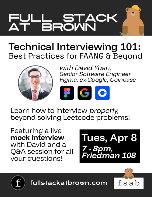 Flier for FSAB x Interviewing 101 with a Figma Sr. SWE event