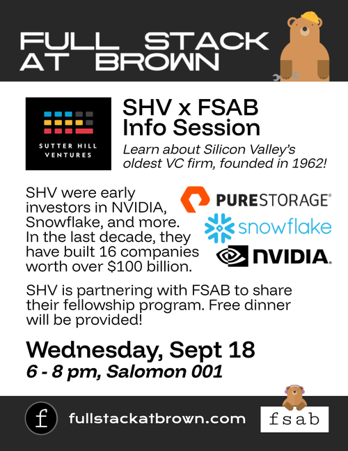 Flier for FSAB x Sutter Hill Ventures x FSAB event