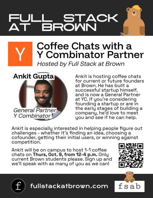Flier for FSAB x YC Partner Coffee Chats, Hosted by FSAB event