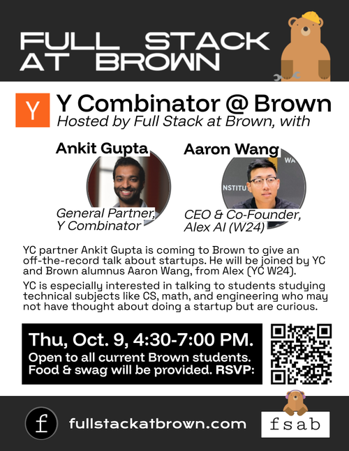 Flier for FSAB x Y Combinator at Brown, Hosted by FSAB event